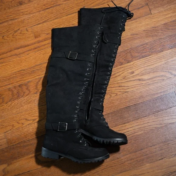 Faux Suede Over the Knee Boots - Picture 1 of 4